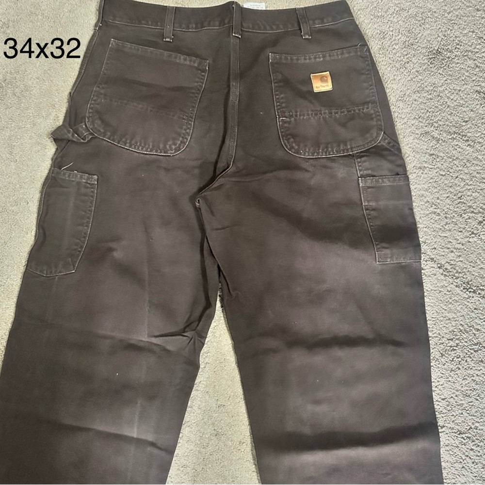 Carhartt Dark Brown Work Pants, Vintage & Heavy Duty, 34x32